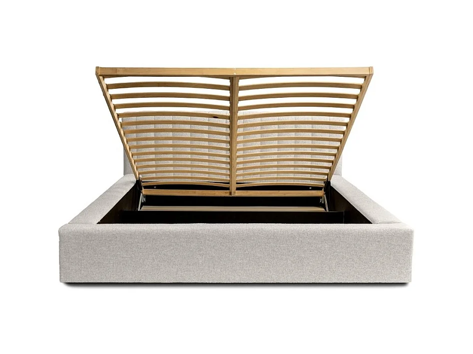 Lit coffre CERVIN – Tissu bouclé Nuage sablé – 180x200 cm – Sommier relevable – Design contemporain