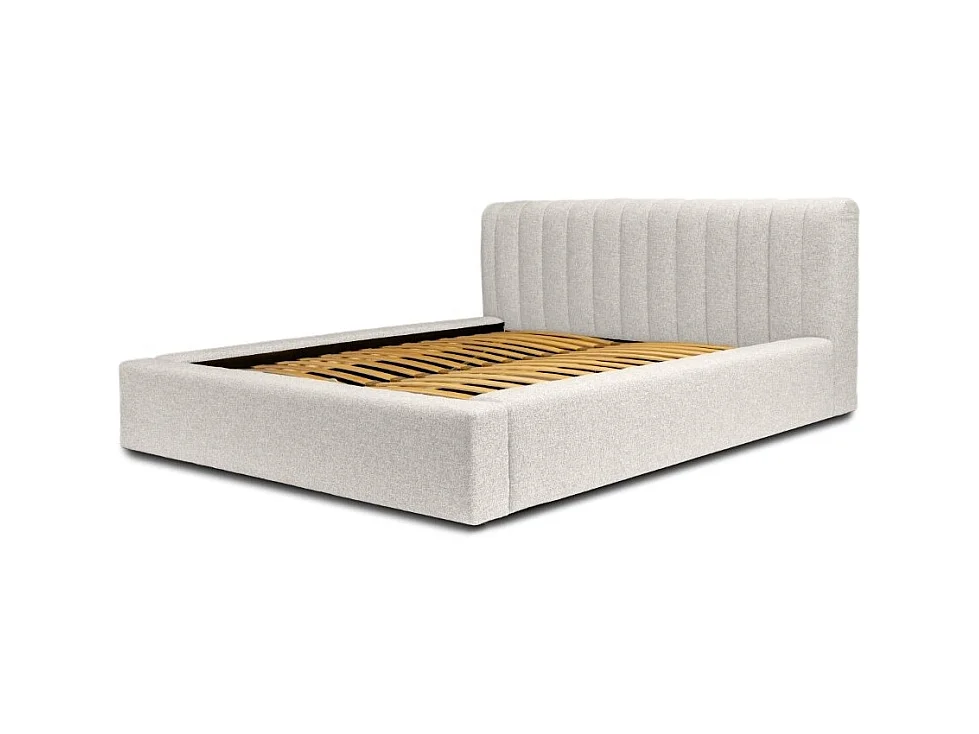 Lit coffre CERVIN – Tissu bouclé Nuage sablé – 180x200 cm – Sommier relevable – Design contemporain