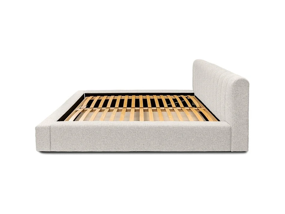 Lit coffre CERVIN – Tissu bouclé Nuage sablé – 180x200 cm – Sommier relevable – Design contemporain