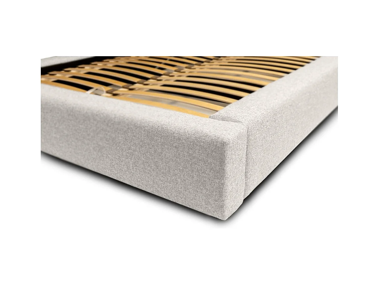 Lit coffre CERVIN – Tissu bouclé Nuage sablé – 180x200 cm – Sommier relevable – Design contemporain