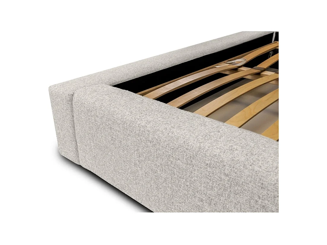 Lit coffre CERVIN – Tissu bouclé Nuage sablé – 180x200 cm – Sommier relevable – Design contemporain