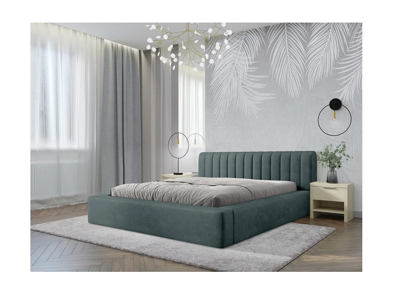Cama baú CERVIN – Veludo suave Noite Esmeralda – 180x200 cm – Estrado elevatório – Design elegante