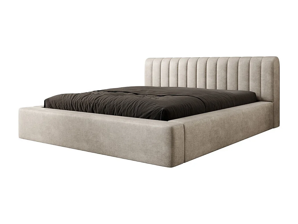 Lit coffre CERVIN – Veludo macio Linho natural – 160x200 cm – Estrado elevatório – Design elegante