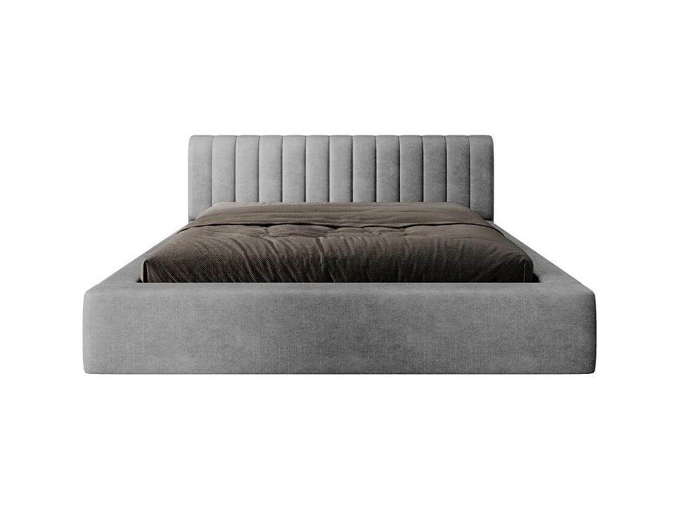 Cama con canapé CERVIN – Terciopelo suave Perla de hormigón – 140x200 cm – Somier elevable – Diseño contemporáneo