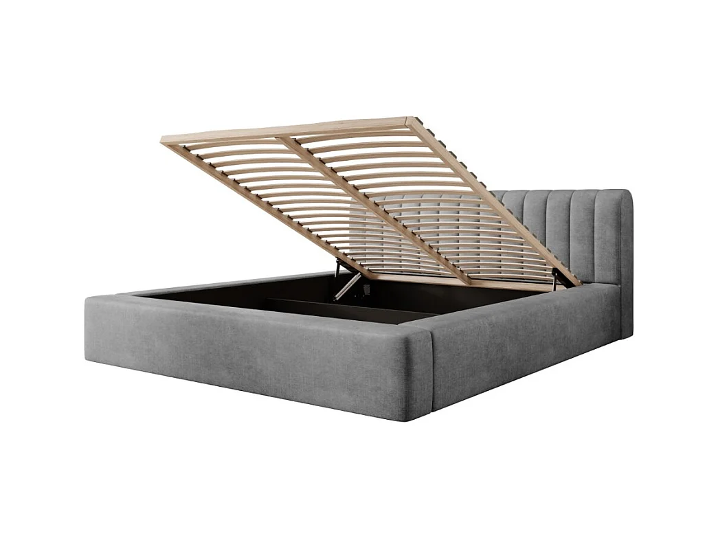 Cama con canapé CERVIN – Terciopelo suave Perla de hormigón – 140x200 cm – Somier elevable – Diseño contemporáneo