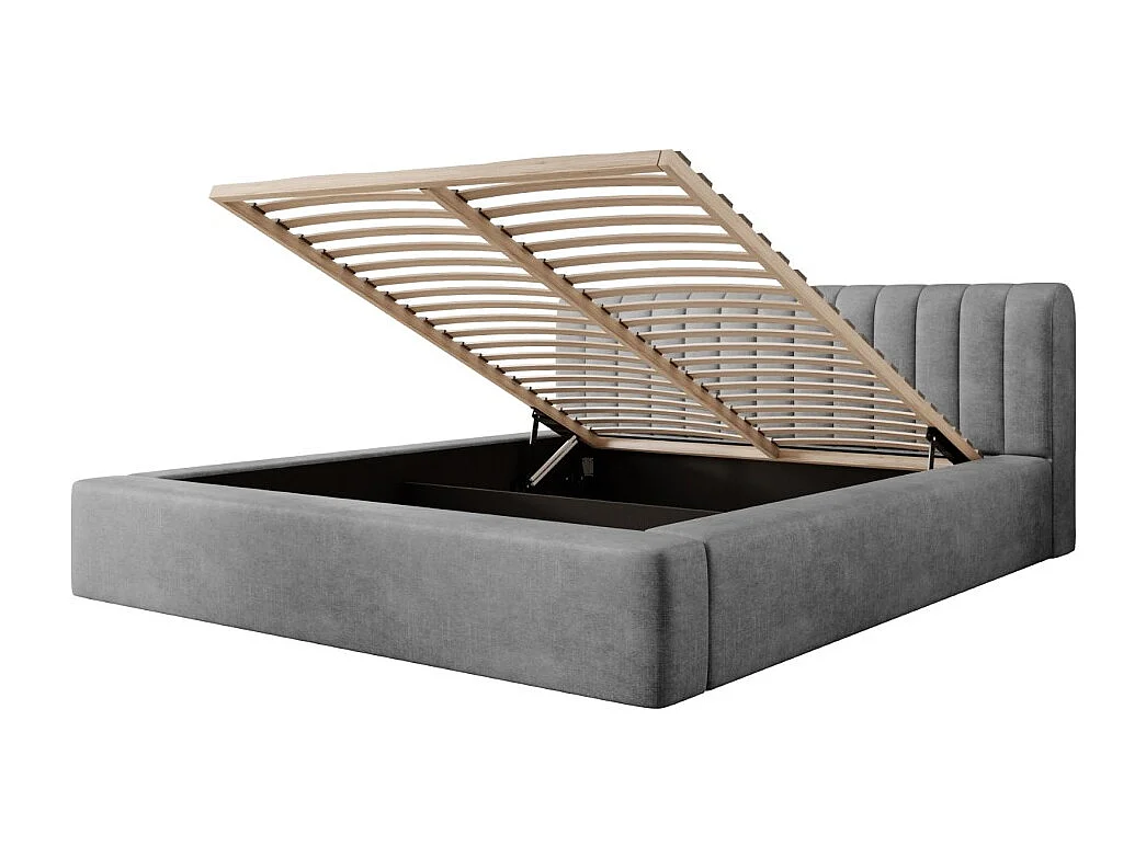 Lit coffre CERVIN – Velours doux Nacre de béton – 140x200 cm – Sommier relevable – Design contemporain