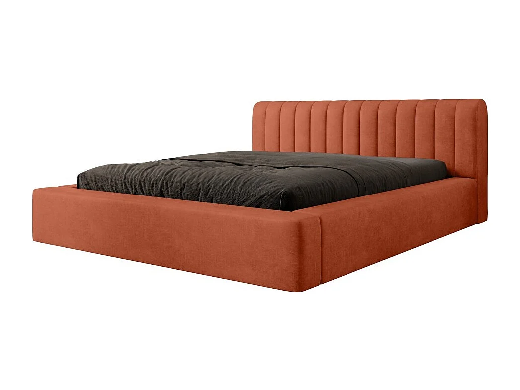 Lit coffre CERVIN – Veludo macio Tijolo Toscano – 180x200 cm – Estrado elevatório – Design elegante