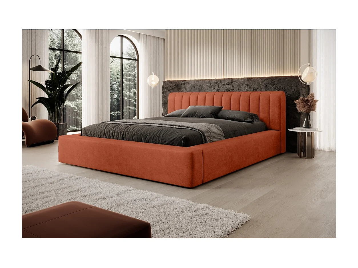 Lit coffre CERVIN – Veludo macio Tijolo Toscano – 180x200 cm – Estrado elevatório – Design elegante