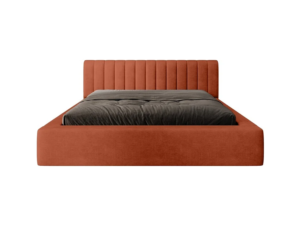 Lit coffre CERVIN – Velours doux Brique Toscane – 140x200 cm – Sommier relevable – Design élégant