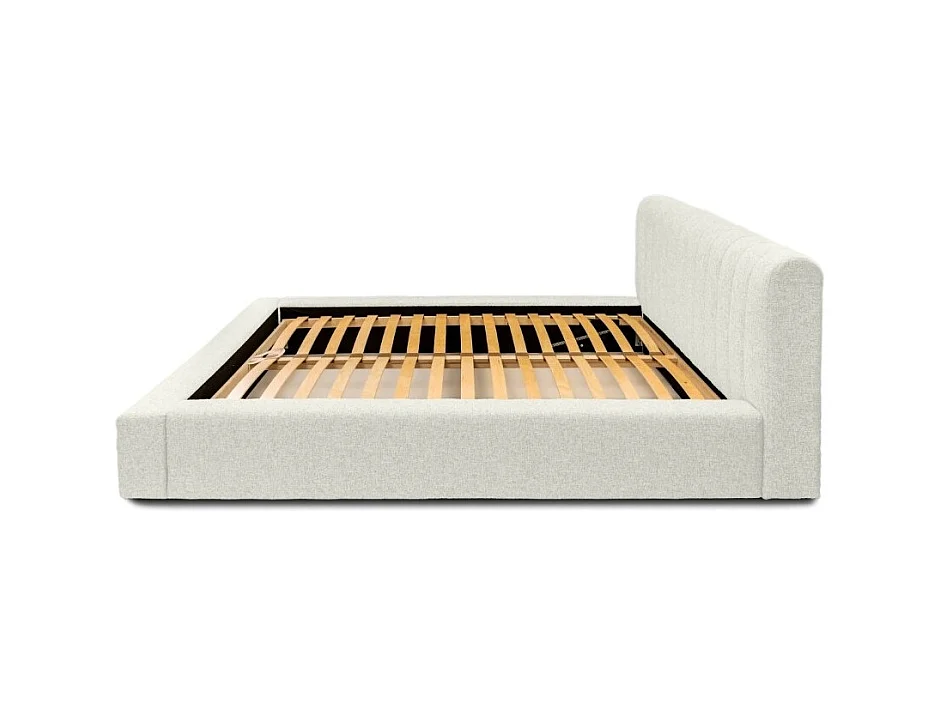 Cama baú CERVIN – Linho Cinza Natural Encaracolado – 180x200 cm – Estrado Elevatório – Design de Alta Qualidade