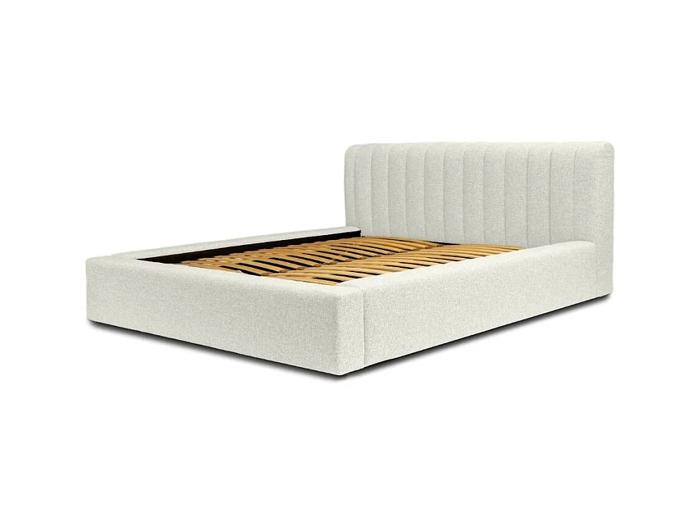 Lit coffre CERVIN – Gris Lin natural rizado – 160x200 cm – Somier elevable – Diseño de alta gama