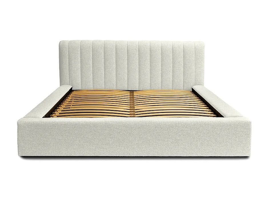 Lit coffre CERVIN – Gris Lin natural rizado – 160x200 cm – Somier elevable – Diseño de alta gama