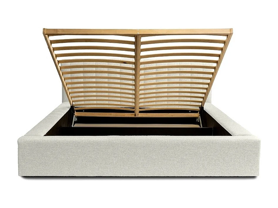 Lit coffre CERVIN – Gris Lin natural rizado – 160x200 cm – Somier elevable – Diseño de alta gama