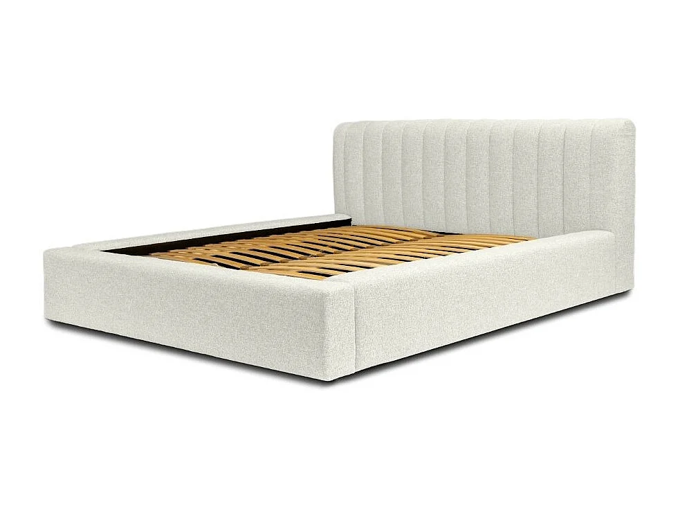 Lit coffre CERVIN – Gris Lin natural rizado – 160x200 cm – Somier elevable – Diseño de alta gama