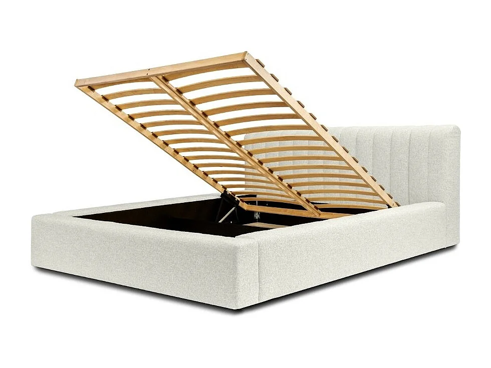 Lit coffre CERVIN – Gris Lin natural rizado – 160x200 cm – Somier elevable – Diseño de alta gama