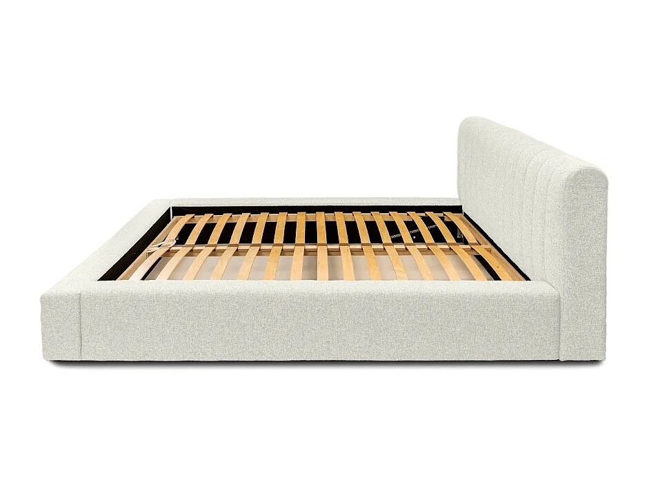 Lit coffre CERVIN – Gris Lin natural rizado – 160x200 cm – Somier elevable – Diseño de alta gama