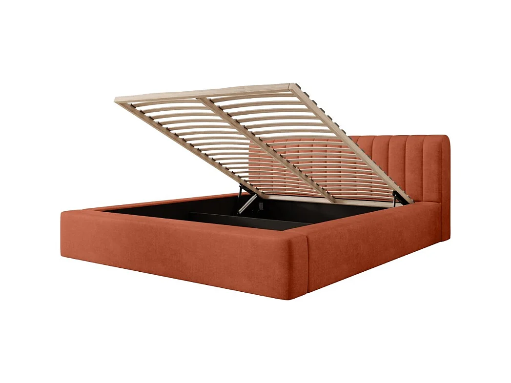 Lit coffre CERVIN – Velours doux Brique Toscane – 160x200 cm – Sommier relevable – Design élégant