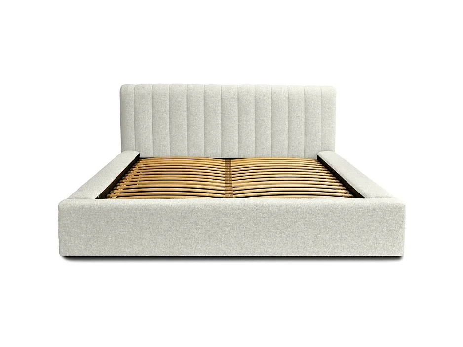 Cama con canapé CERVIN – Gris Lino natural rizado – 140x200 cm – Somier elevable – Diseño de alta gama