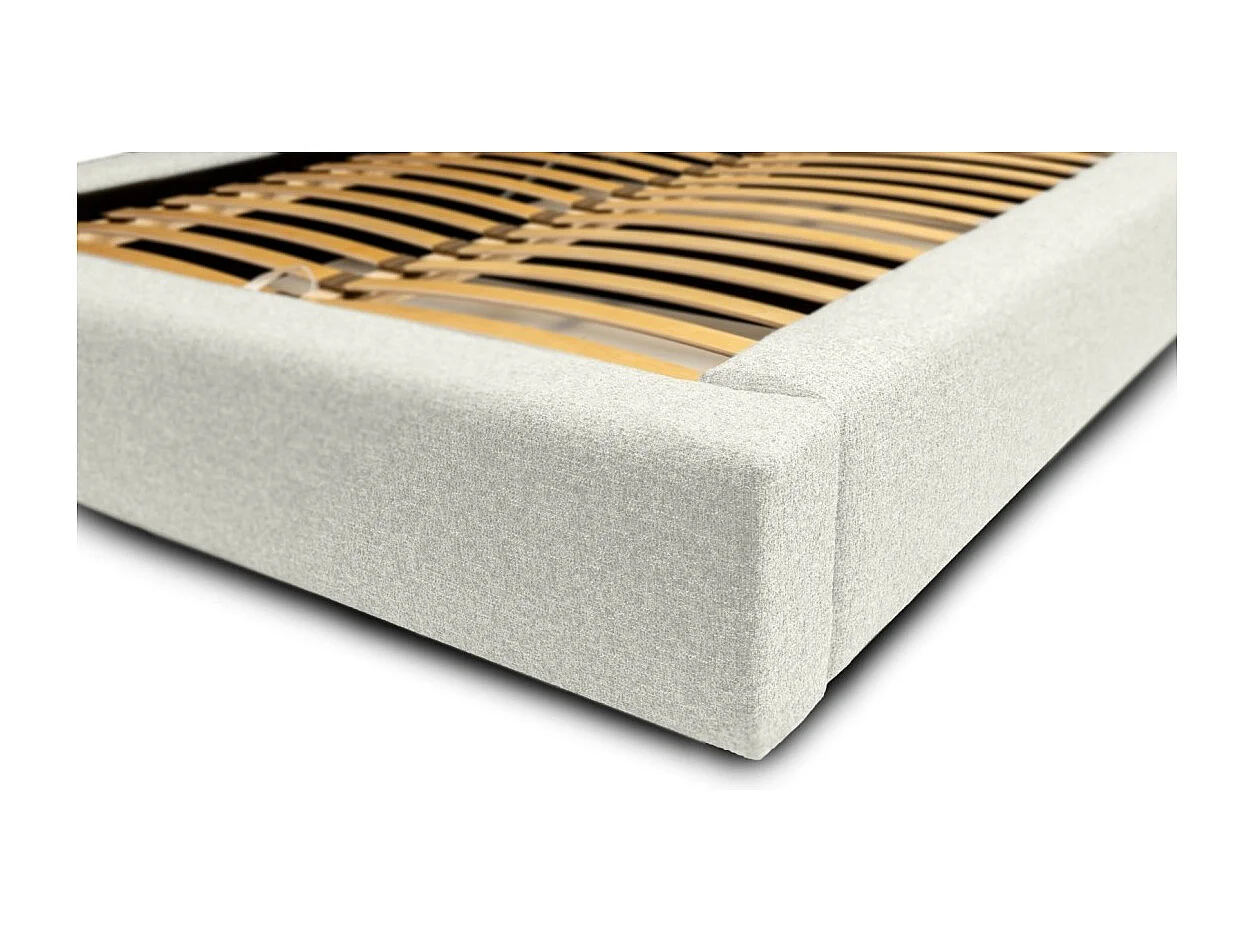 Cama con canapé CERVIN – Gris Lino natural rizado – 140x200 cm – Somier elevable – Diseño de alta gama