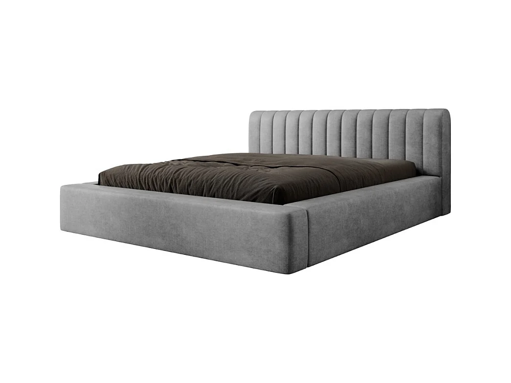 Cama baú CERVIN – Veludo suave Nácar de concreto – 160x200 cm – Estrado elevatório – Design contemporâneo