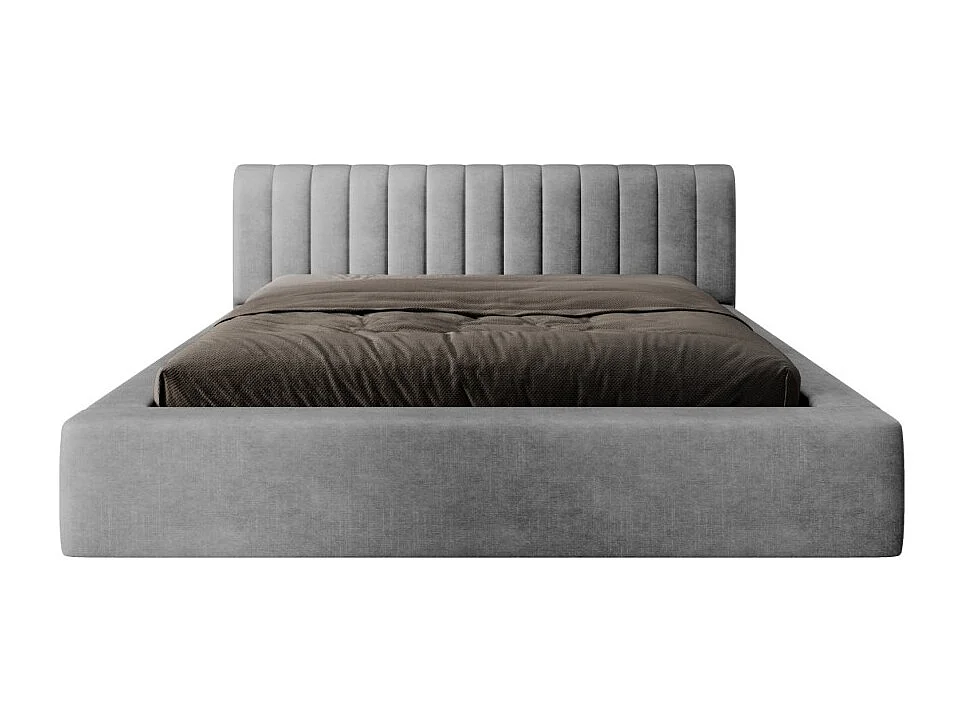 Lit coffre CERVIN – Velours doux Nacre de béton – 160x200 cm – Sommier relevable – Design contemporain