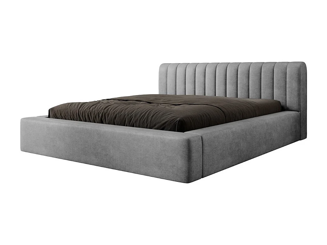 Lit coffre CERVIN – Velours doux Nacre de béton – 160x200 cm – Sommier relevable – Design contemporain