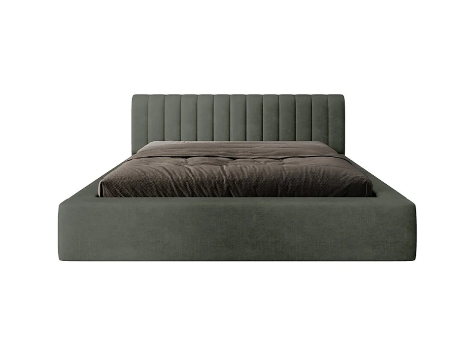 Lit coffre CERVIN – Velours doux Sauge Nocturne – 140x200 cm – Sommier relevable – Design élégant