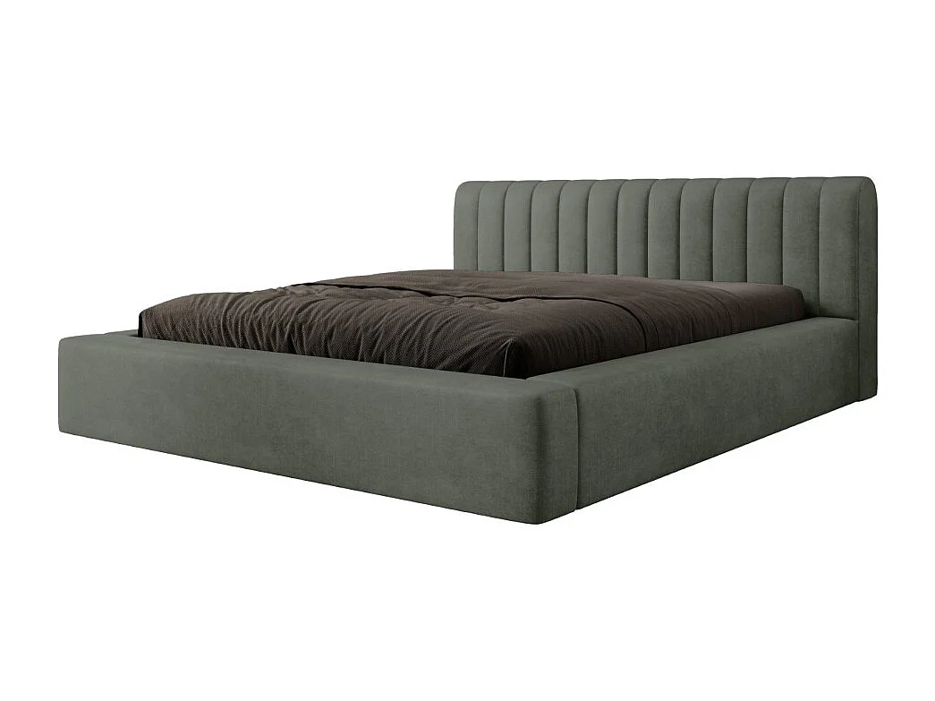 Cama baú CERVIN – Veludo Macio Sálvia Noturna – 140x200 cm – Estrado Elevatório – Design Elegante