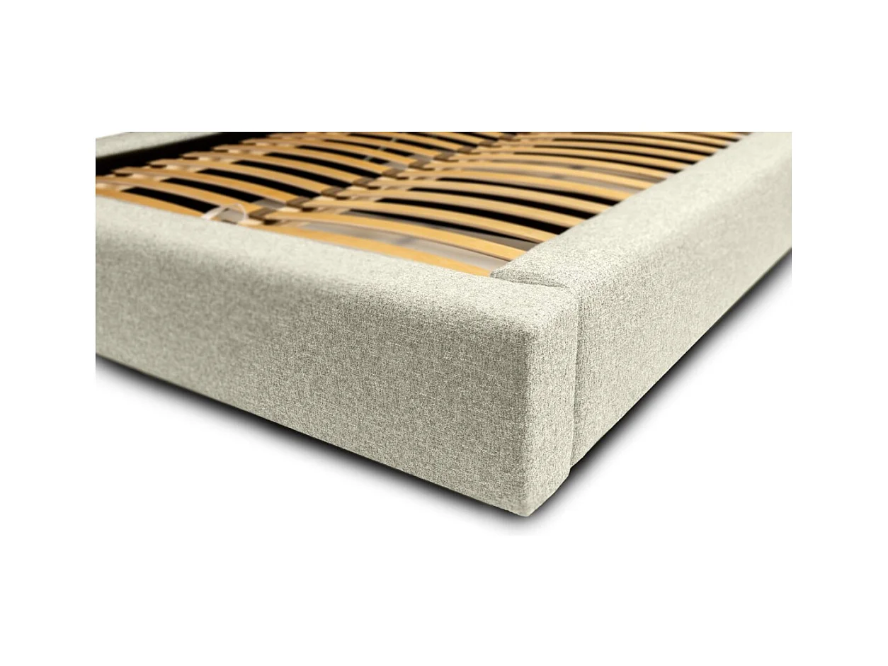 Cama con canapé CERVIN – Topo jaspeado bouclé – 140x200 cm – Somier elevable – Diseño de alta gama