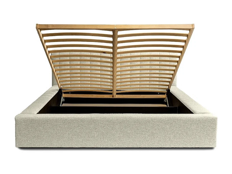 Cama con canapé CERVIN – Topo jaspeado bouclé – 140x200 cm – Somier elevable – Diseño de alta gama