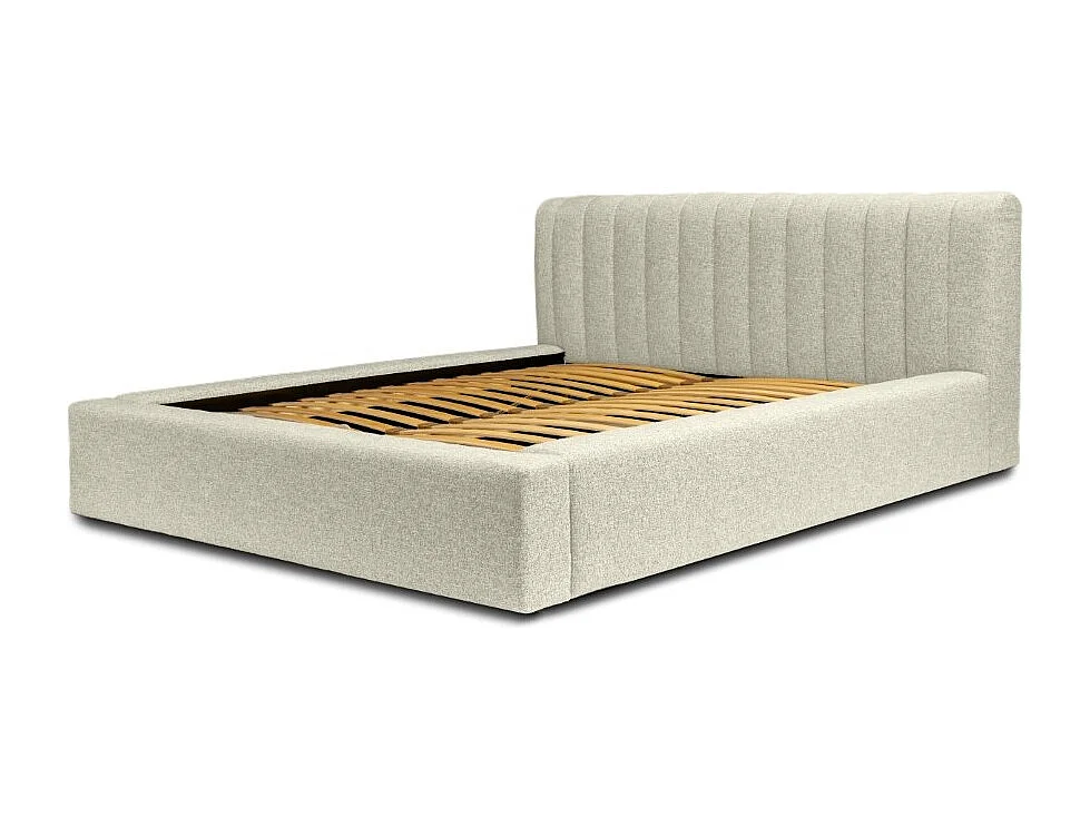 Cama con canapé CERVIN – Topo jaspeado bouclé – 140x200 cm – Somier elevable – Diseño de alta gama