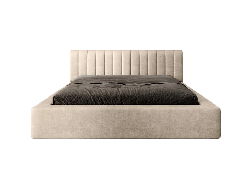 Lit coffre CERVIN – Velours doux Nude Sablé – 140x200 cm – Sommier relevable – Design élégant