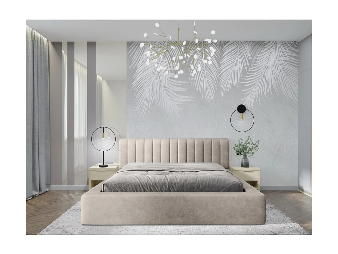 Baú de Cama CERVIN – Veludo Suave Linho Natural – 140x200 cm – Estrado Elevatório – Design Elegante