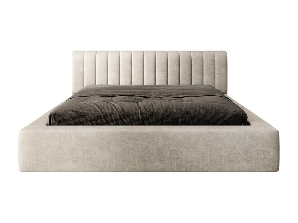 Baú de Cama CERVIN – Veludo Suave Linho Natural – 140x200 cm – Estrado Elevatório – Design Elegante