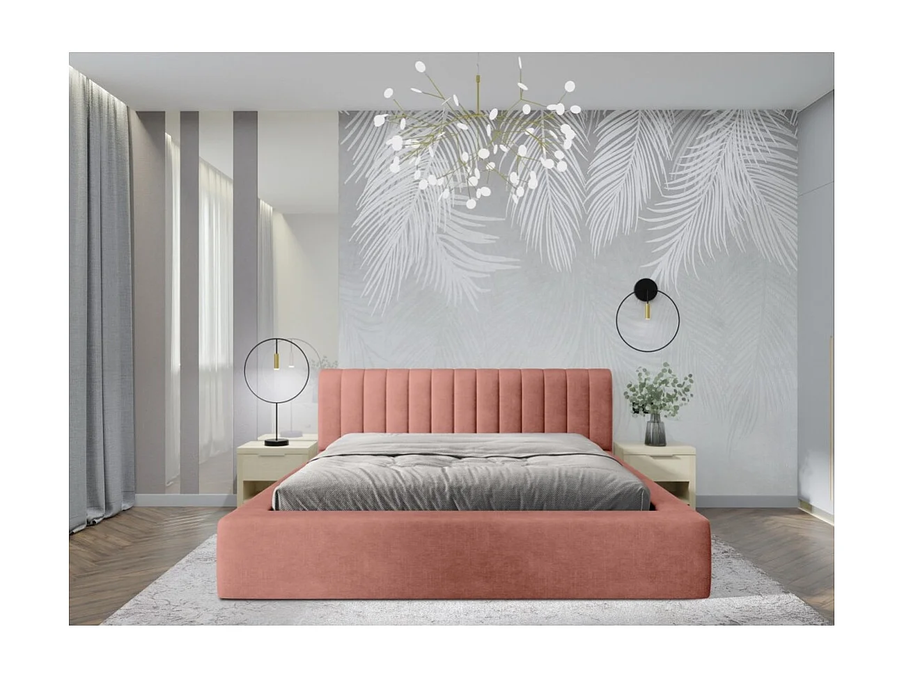 Lit coffre CERVIN – Velours doux Ocre rosé – 160x200 cm – Sommier relevable – Design élégant