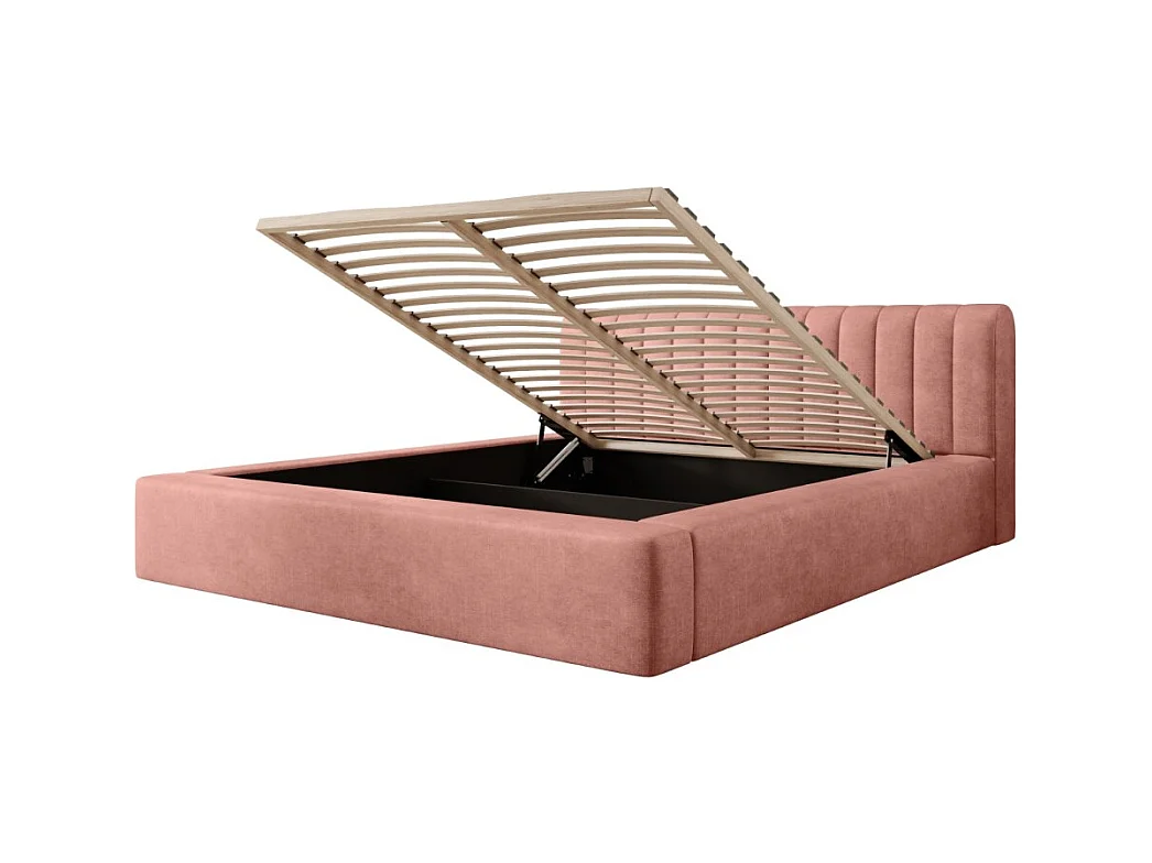 Lit coffre CERVIN – Velours doux Ocre rosé – 160x200 cm – Sommier relevable – Design élégant