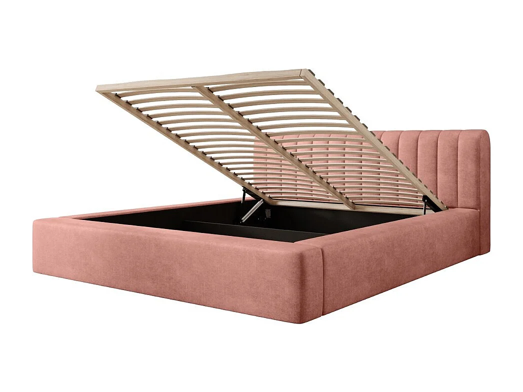 Lit coffre CERVIN – Veludo macio Ocre rosado – 160x200 cm – Sommier elevatório – Design elegante