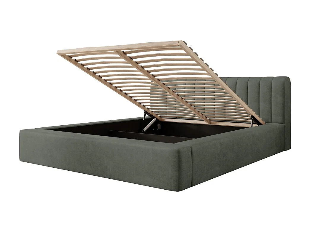 Lit coffre CERVIN – Veludo Macio Sálvia Noturna – 160x200 cm – Estrado elevatório – Design elegante