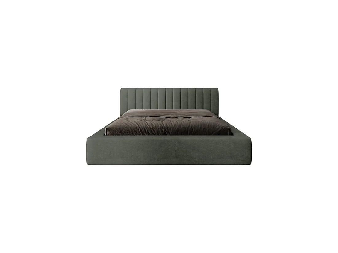Bed met opbergruimte CERVIN – Zacht fluweel Nachtelijke Salie – 160x200 cm – Opklapbare lattenbodem – Elegant ontwerp