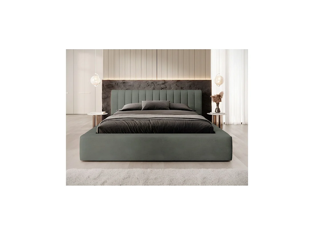 Bed met opbergruimte CERVIN – Zacht fluweel Nachtelijke Salie – 160x200 cm – Opklapbare lattenbodem – Elegant ontwerp