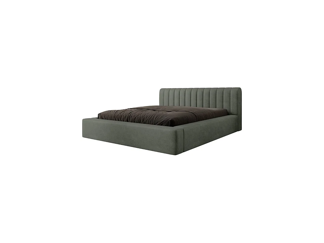 Bed met opbergruimte CERVIN – Zacht fluweel Nachtelijke Salie – 160x200 cm – Opklapbare lattenbodem – Elegant ontwerp