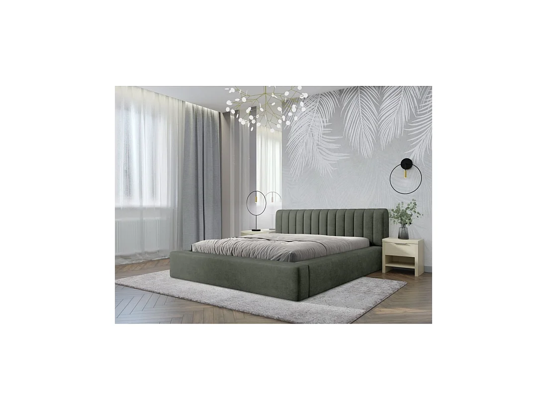 Bed met opbergruimte CERVIN – Zacht fluweel Nachtelijke Salie – 160x200 cm – Opklapbare lattenbodem – Elegant ontwerp
