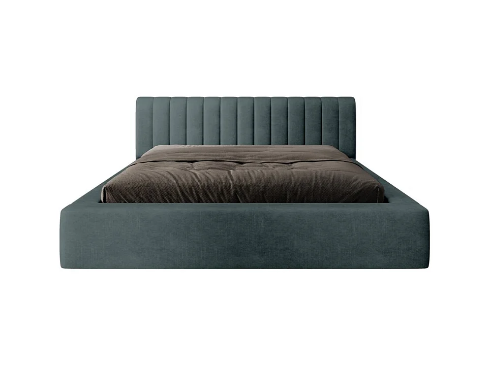 Lit coffre CERVIN – Velours doux Nuit émeraude – 140x200 cm – Sommier relevable – Design élégant