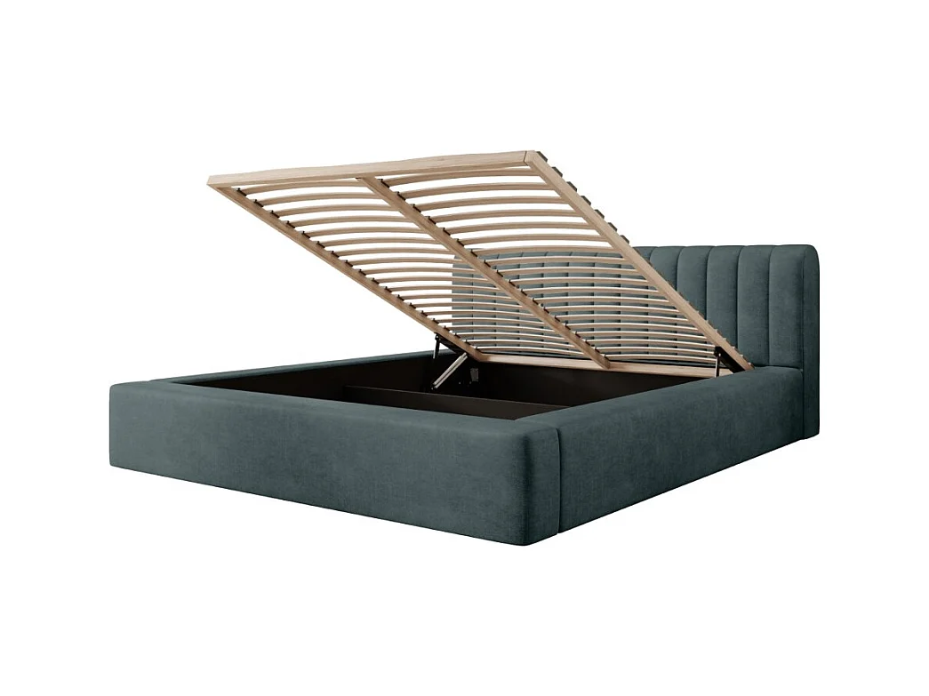 Lit coffre CERVIN – Velours doux Nuit émeraude – 140x200 cm – Sommier relevable – Design élégant