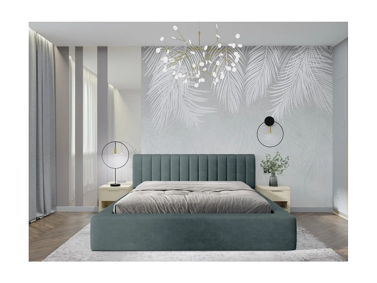Lit coffre CERVIN – Veludo suave Noite Esmeralda – 140x200 cm – Estrado elevatório – Design elegante