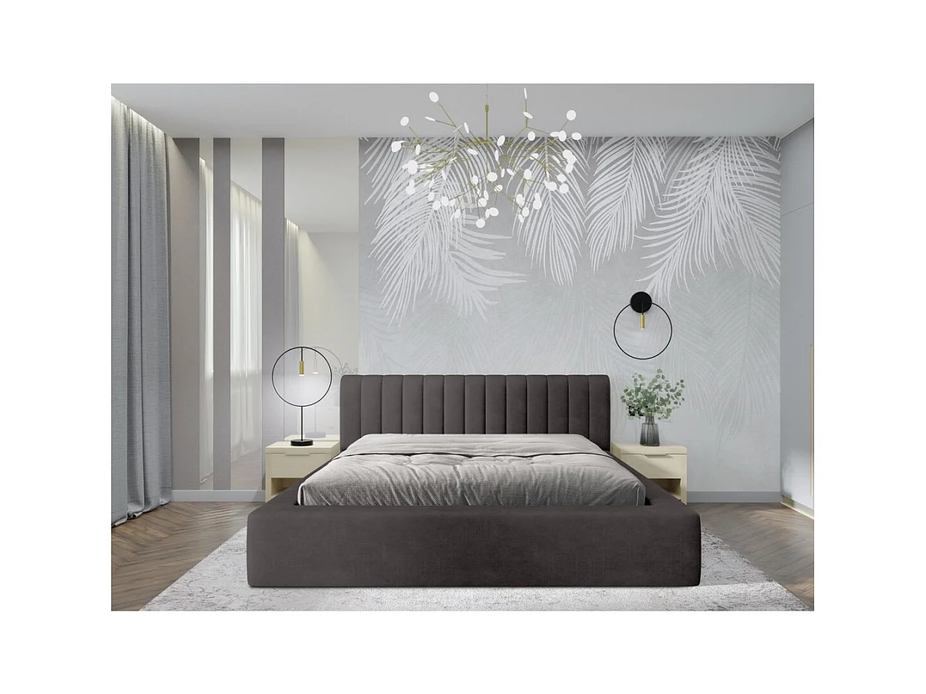 Lit coffre CERVIN – Veludo suave Carvão Mineral – 180x200 cm – Estrado elevatório – Design contemporâneo