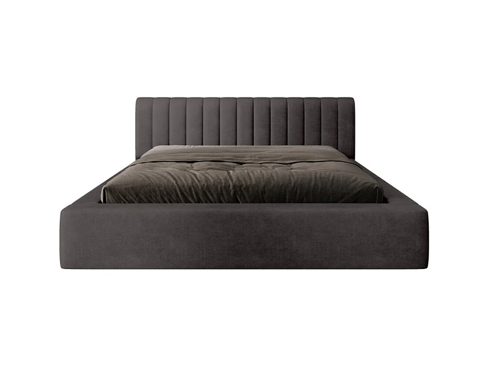 Lit coffre CERVIN – Veludo suave Carvão Mineral – 180x200 cm – Estrado elevatório – Design contemporâneo