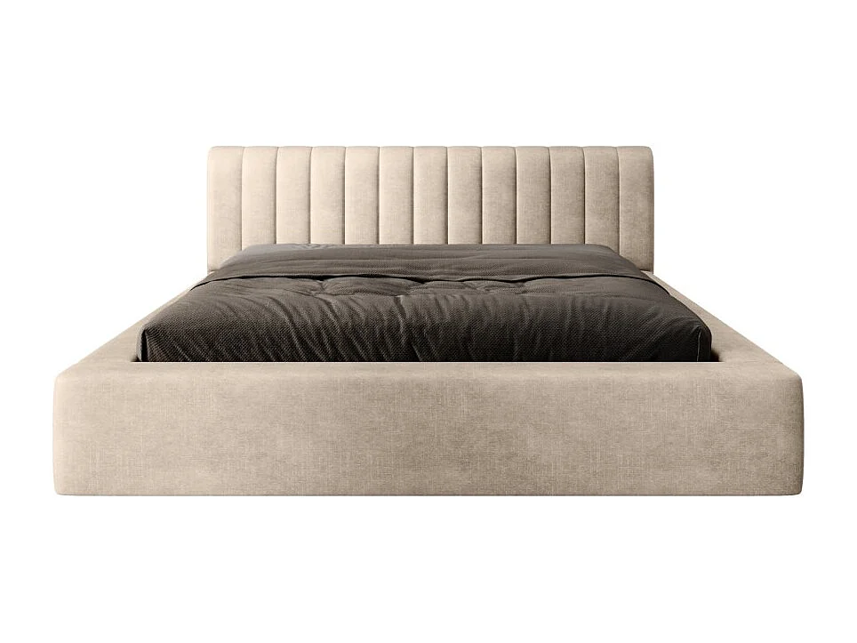 Lit coffre CERVIN – Veludo macio Nude Sablé – 160x200 cm – Estrado elevatório – Design elegante
