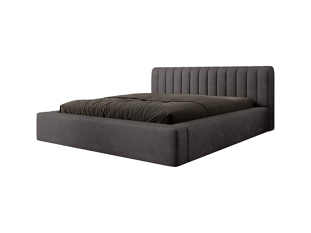 Cama con canapé CERVIN – Tejido rizado Nube arenosa – 180x200 cm – Somier elevable – Diseño contemporáneo