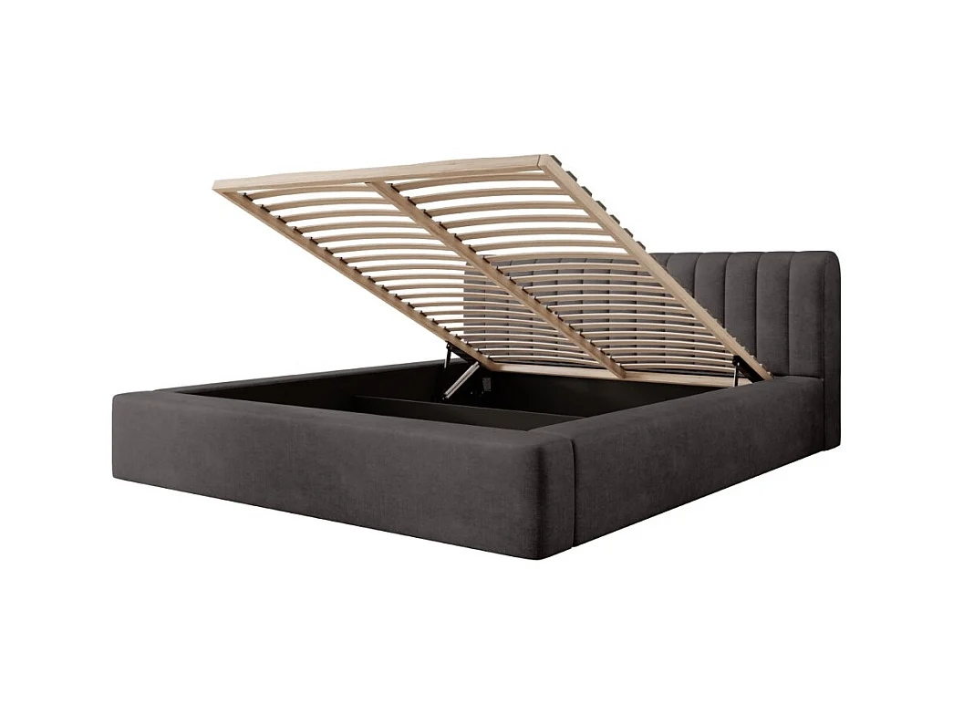 Cama con canapé CERVIN – Tejido rizado Nube arenosa – 180x200 cm – Somier elevable – Diseño contemporáneo